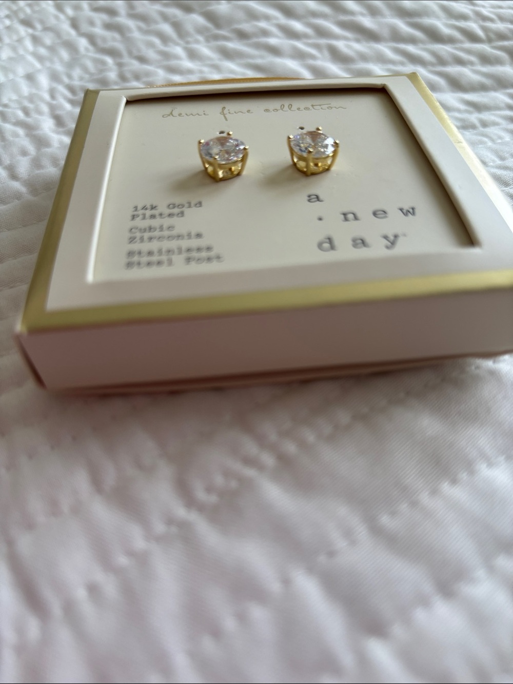 NWT Cubic Zirconia Stud Earrings 14k Gold Plated Stainless Steel Nickel Free - Picture 3 of 5
